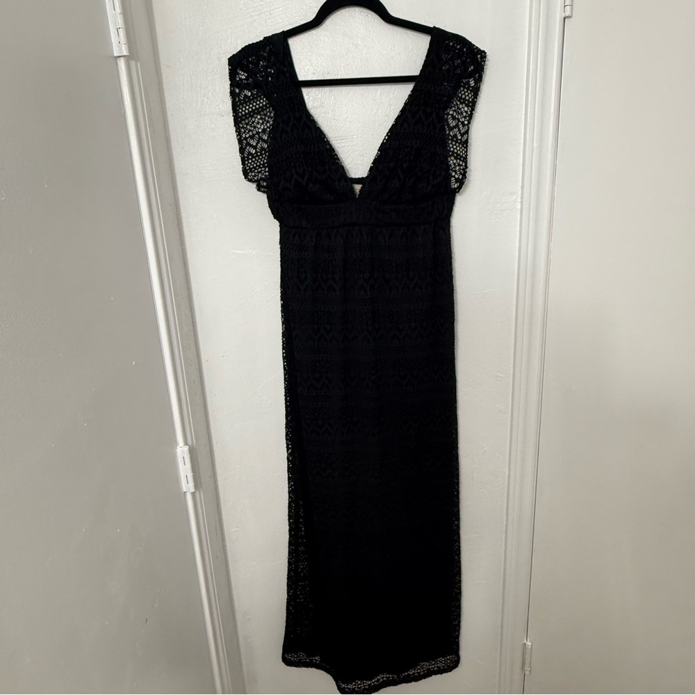 Lovestitch Women's Bohemian Lace V-Neck Maxi Lined Dress, Black, Size M - Picture 8 of 9
